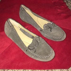 Gray suede flats